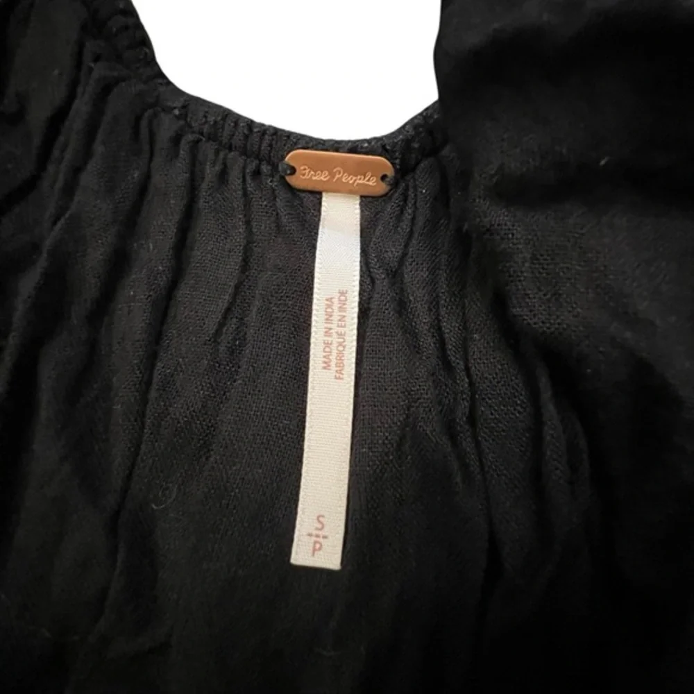 FREE PEOPLE Black Oxford Embroidered Dress Size Small BOHO Long‎ Sleeve Floral